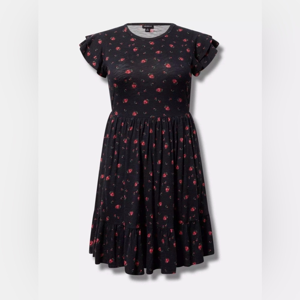 Torrid Black Dress with Red Rose Pattern
